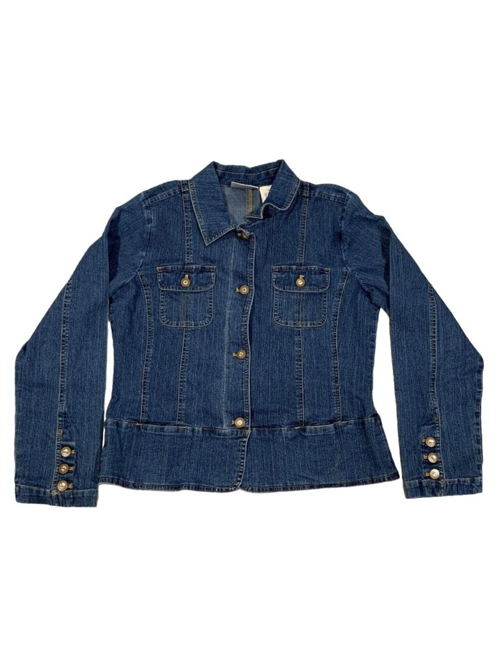 Erika & Co Denim Jean Jacket Womens Medium Button-Up Blue Rhinestones Pockets